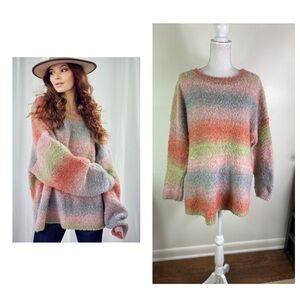 Pixi + Ivy women’s Sz L Multicolor Striped ultra soft balloon sleeve Sweater